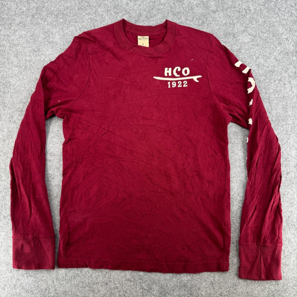 Hollister T-Shirt Mens S Graphic Long Sleeve Burgundy HCO 1922 EUC